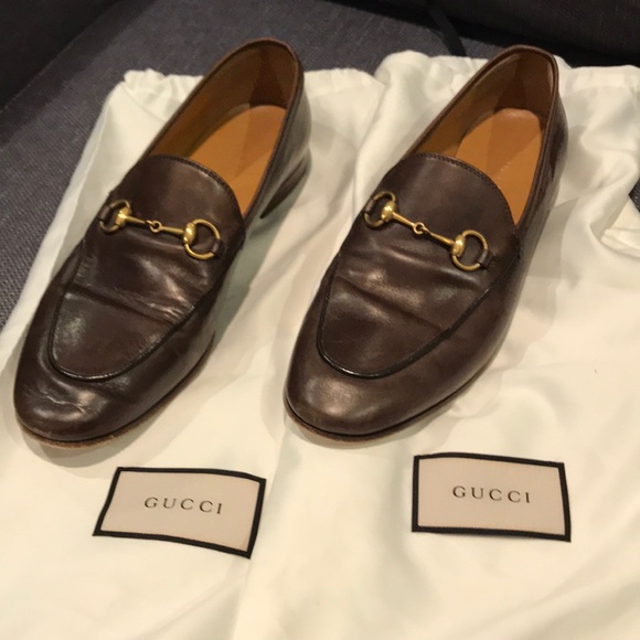 Gucci Shoes - GUCCI Jordaan Leather Loafers Dark Brown Size 39